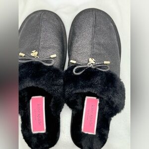 Kate Spade NY Lacey Faux Fur Black Slippers Lightweight Flat Designer Fuzzy 8B